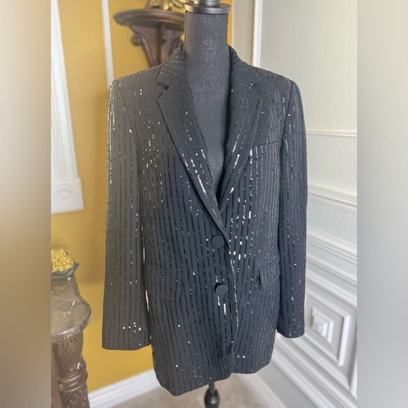 Black Sequin Pinstripe Blazer - Picture 3 of 17